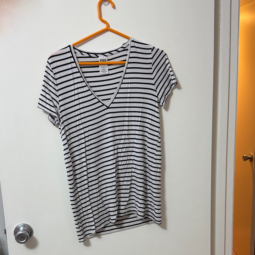PINK Victoria's Secret Black and White Striped Tee